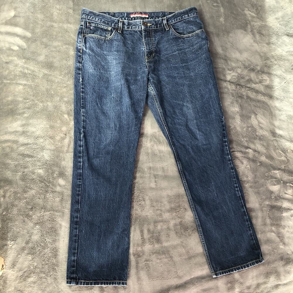 Tommy Hilfiger Slim‎ Fit Jeans Medium Wash Blue Denim 38x30 Preppy Casual Cotton